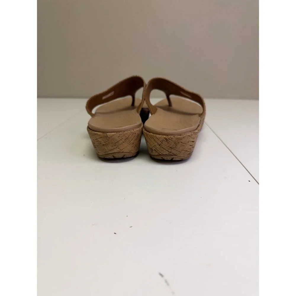 Crocs Wedge Sandal Women 11 Brown Snakeskin Cork Platform Flip Flops Boho Summer